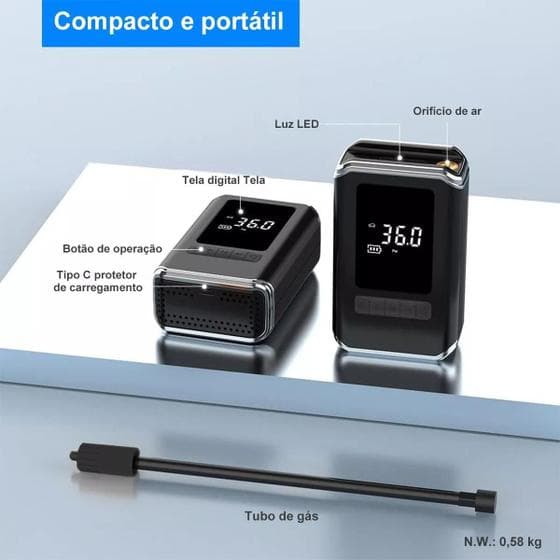 Mini Compressor Elétrica Portátil Multifuncional Compacto Acessório