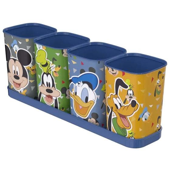 Organizador De Canetas Lápis Escolar Juvenil Mickey E Amigos Disney Porta Treco 5 Peças