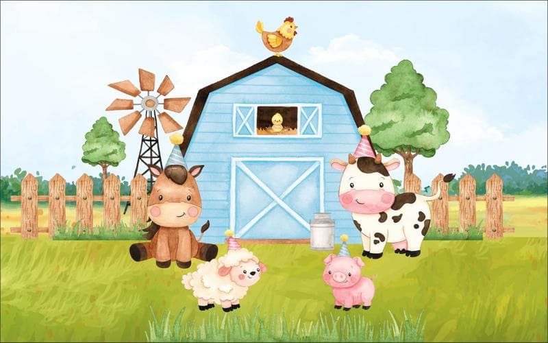 Painel de lona Fazendinha Aquarela Animais de Chapéu