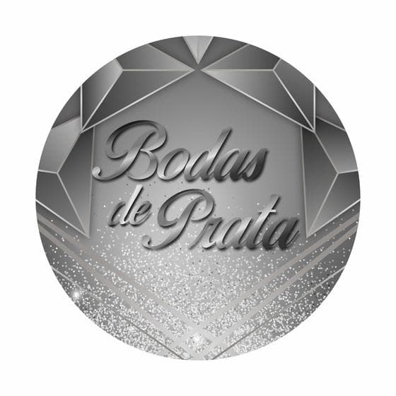 Painel de Tecido Sublimado Redondo Bodas de Prata Formas Geométricas Glitter Prateado c/ Elástico 1,5x1,5m