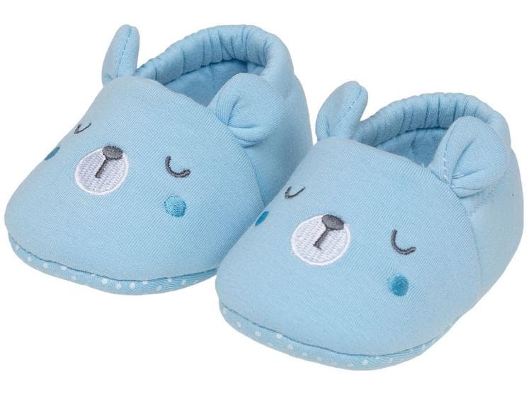 Pantufa Infantil de Algodão Sapatilha Urso Azul Antiderrapante
