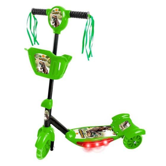 Patinete com Cesta Dinossauro Luz e Som 3 Rodas DM Toys