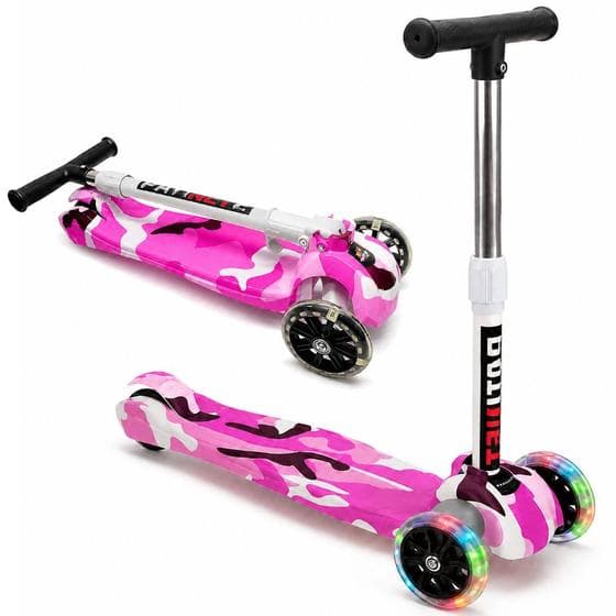 Patinete Grafitado Rosa Meninas 3 Rodas Luz Freio Até 45kg