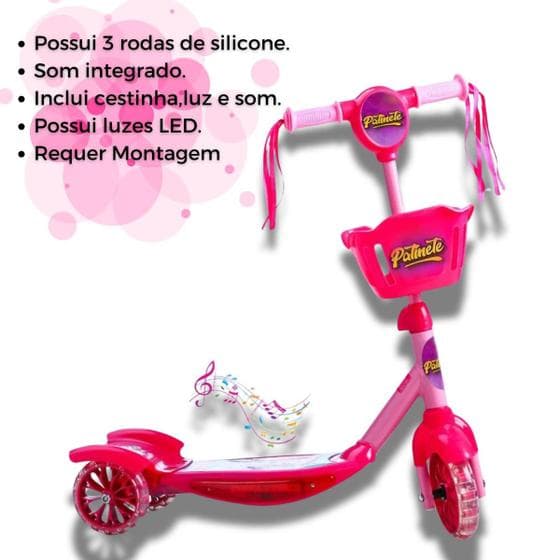 Patinete Para Kids Com Luzes E Música Em Azul E Rosa De 3 Rodas
