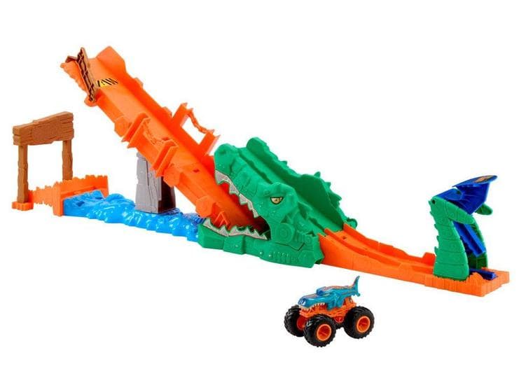 Playset Hot Wheels Monster Trucks Com Mega-Wrex e Crocodilo