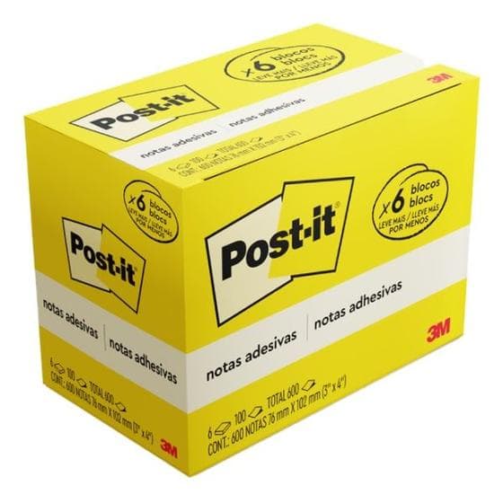 POST-IT Amarelo 76MM X 102MM 6 Blocos de 100 Folhas 3M