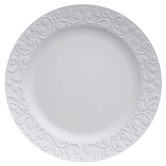 Prato Raso Redondo 26,5cm em Porcelana com Relevo Tassel Germer Branco