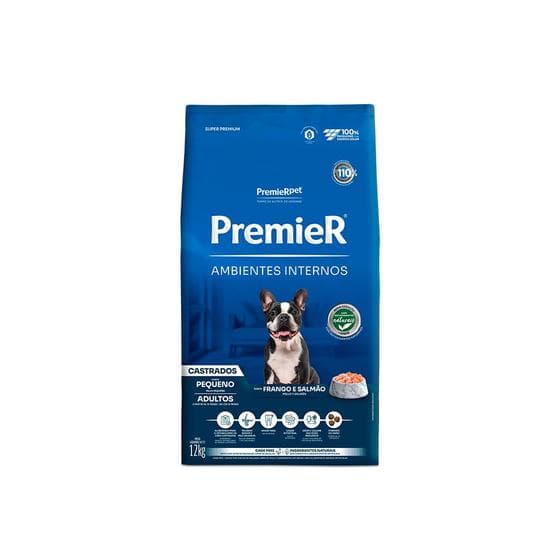 Premierpet Premier Super Premium Ambientes Internos Castrados Cão Adulto - Pequena - Frango/salmão - 12 Kg - Sacola - Se