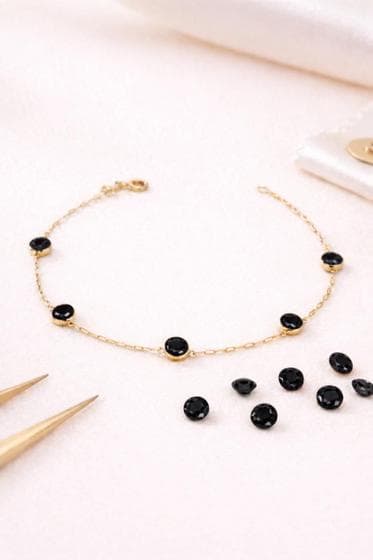 Pulseira Ouro 18k 750 Pedras De Zircônias 5mm Negro