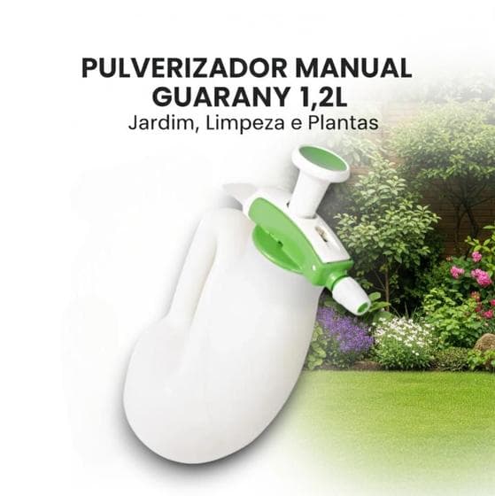 Pulverizador Manual Guarany 1,2 Litros Borrifador Compressão Prévia, Jardim, Limpeza, Bico Regulável, Uso Doméstico e Agrícola