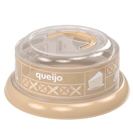 Queijeira com alça e rosca decorada bege Plasutil ref.3394