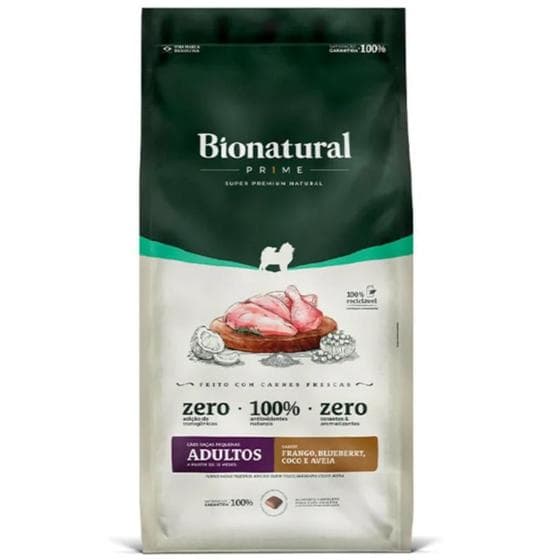 Ração Bionatural Prime para Cães Adultos de Raças Pequenas Sabor Frango, Blueberry, Coco e Aveia 10,1 Kg