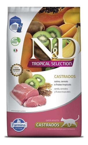 Ração N&D Tropical Selection para Gatos Adultos Castrados Sabor Suíno, Cereais e Frutas Tropicais 7 Kg