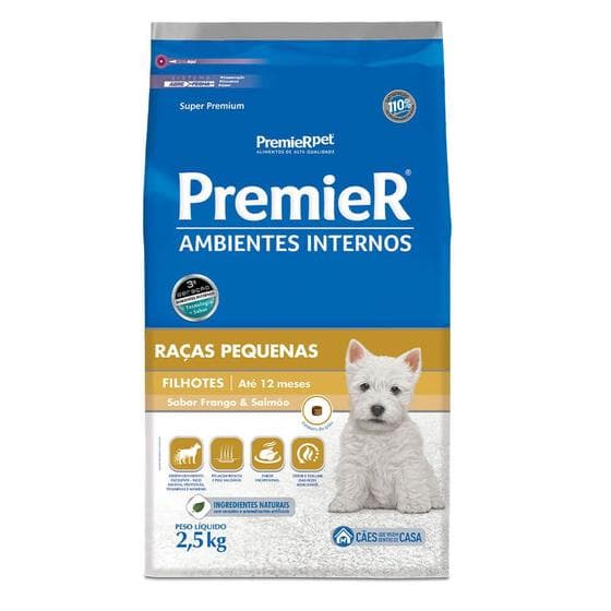 Ração Premier Ambientes Internos Para Cães Filhotes de Raças Pequenas Sabor Frango e Salmão 2,5 kg