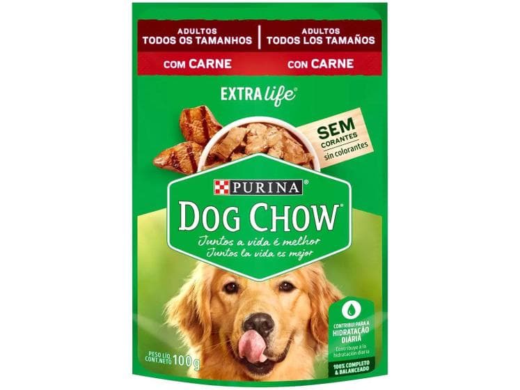 Ração Úmida Sachê Dog Chow Purina Cães Adultos Sabor Carne 100g