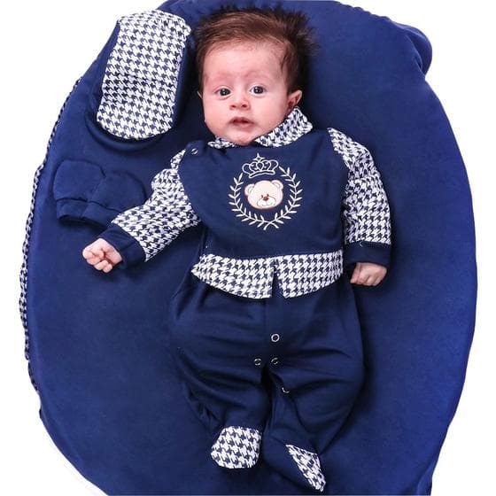 Saída de Maternidade Menino Aconchego Príncipe Urso Marinho 04 Peças P