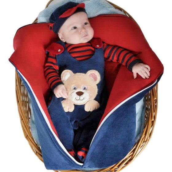 Saída de Maternidade Menino Urso Marinho com Porta Bebê 04 Peças