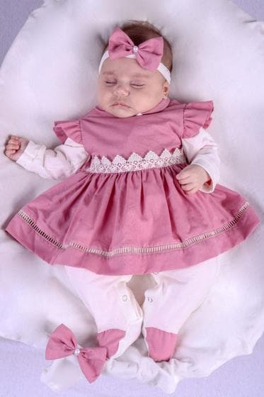 Saida de Maternidade Para Bebe Menina Rose 04 peças Maria Alice Roupas Para Bebê