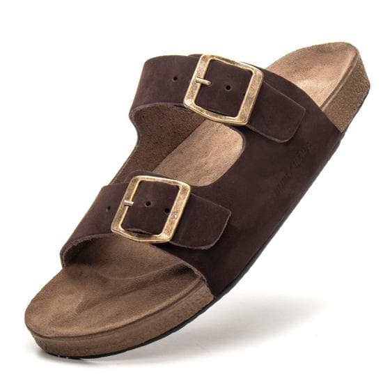 Sandália Chinela Masculina Couro Masculina Anatômica Burly Heads Nobuck Café
