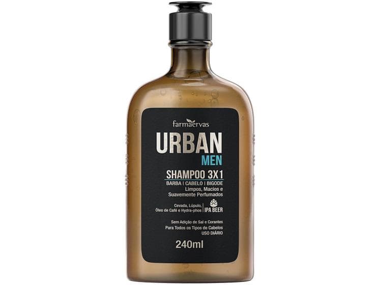 Shampoo 3x1 Barba Cabelo Bigode Urban Men Farmaervas 240ml