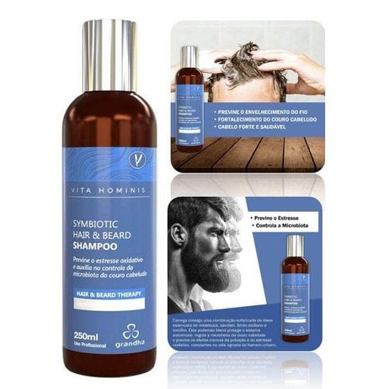 Shampoo Grandha Symbiotic Para Cabelo e Barba Vita Hominis 250ml