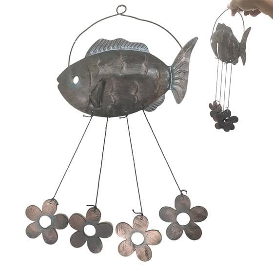 Sino dos Ventos Peixe Flores Decoraçao Janela Varanda Quintal Jardim Relaxante Enfeite