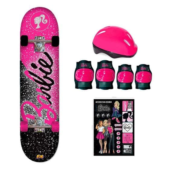 Skate Barbie com acessórios de segurança - Fun F00105