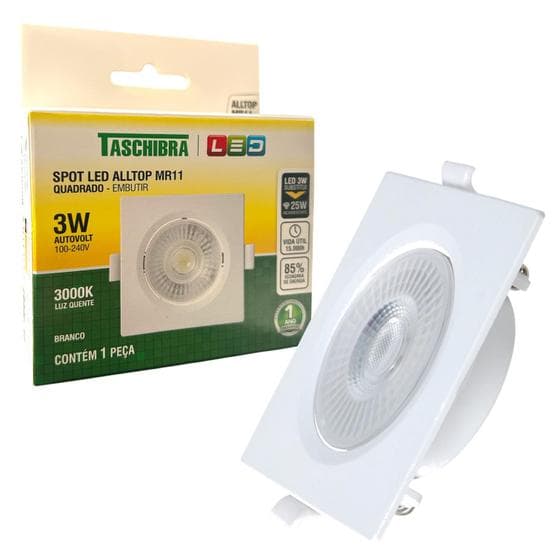 Spot Led Quadrado Embutir 3W MR11 Quente 3000K Amarelo
