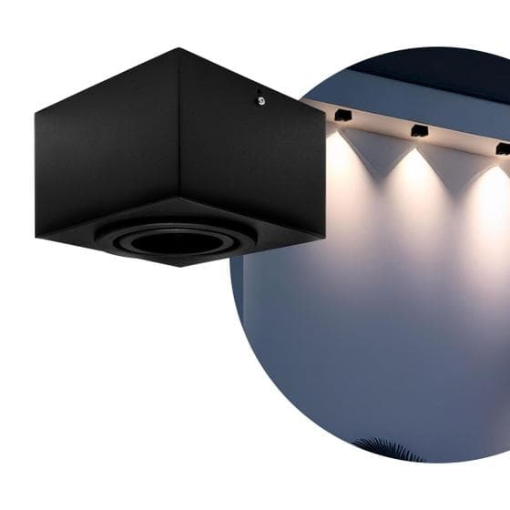 Spot Plafon Box Sobrepor Quadrado Par20 Direcionável Preto