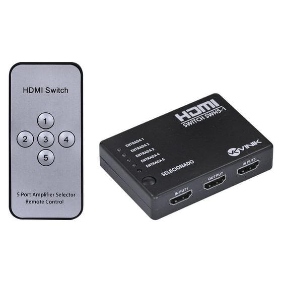 Switch Hdmi 5 Entradas E 1 Saída Com Controle Remoto