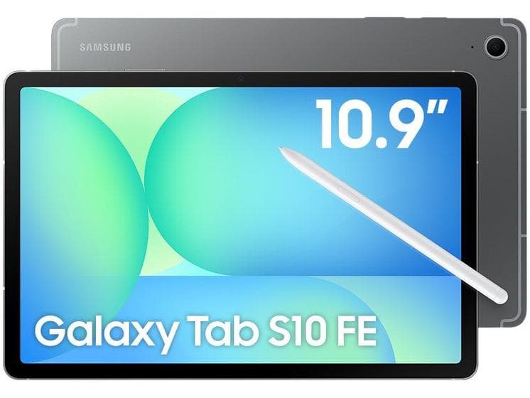 Tablet Samsung Galaxy Tab S10 FE 128GB 5G e WiFi - Cinza, com Caneta S Pen e Capa, RAM 8GB, Tela 10.9"