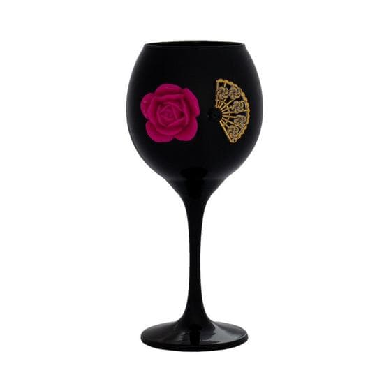 Taça Preta Pomba Gira Menina Rosa e Leque 400ml 20cm Celebra