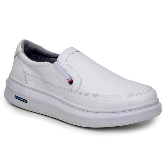 Tênis Masculino Sapato Em Couro Slip On Iate Leve Macio