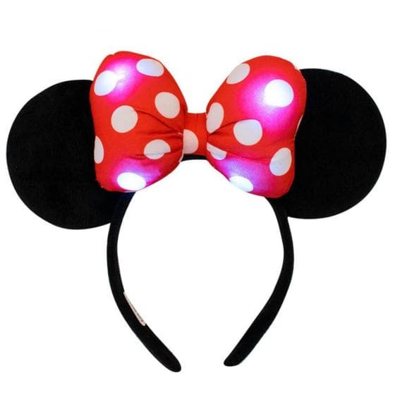 Tiara Minnie Mouse Led Laço Vermelho Com Orelhas