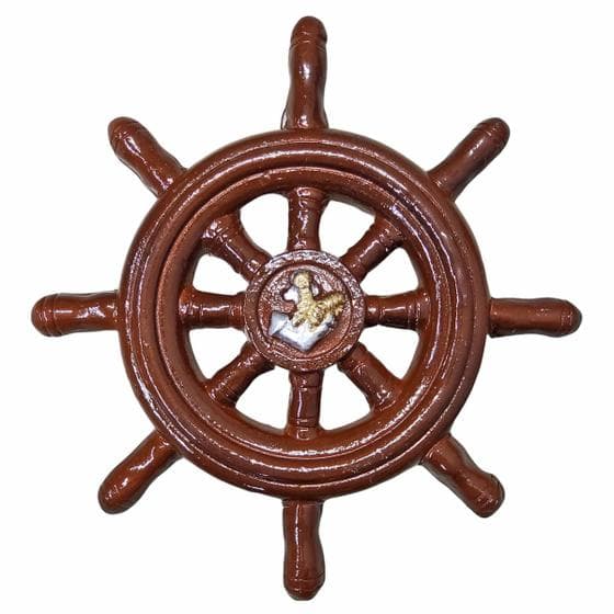 Timão Roda Leme Navio Decorativa Enfeite Parede Resina 23cm