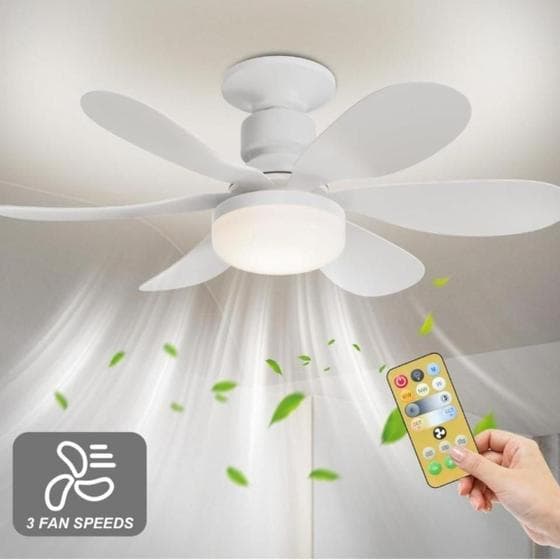 Ventilador De Teto C/ Lâmpada Led + Controle Para Bocal E27 Suporte