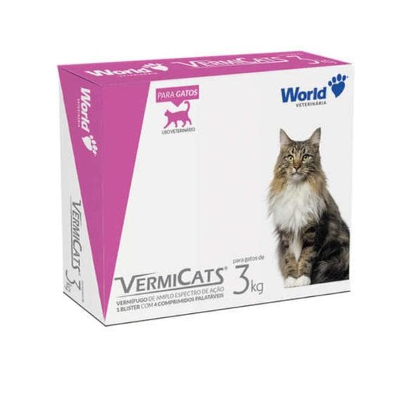 Vermicats Vermífugo para Gatos 3Kg C/ 4 Comprimidos World