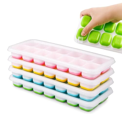 Kit 4 Formas Premium de Gelo com Tampa Silicone Flexível Multiuso Papinha Bebê Drinks Whisky Frutas Molhos Antiodor Livre BPA Freezer Desenforma Fácil Cozinha Organizada Reutilizável Durável