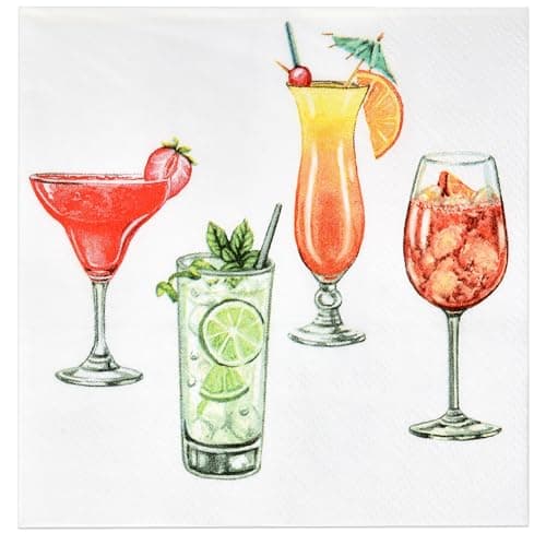 Gift Boutique Guardanapos descartáveis para bebidas de verão 100 unidades de papel descartável Martini Margarita Bar guardanapo de sobremesa para verão tropical primavera praia piscina festa de