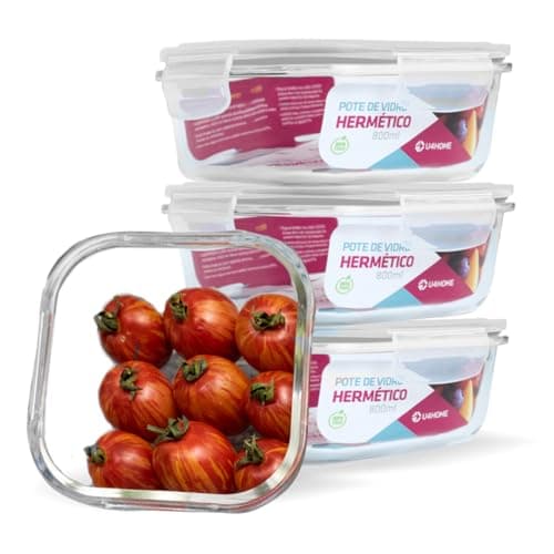 KIT 4 Potes de Vidro Quadrado com Tampa Hermética 800ml Cor:Branco (QH)