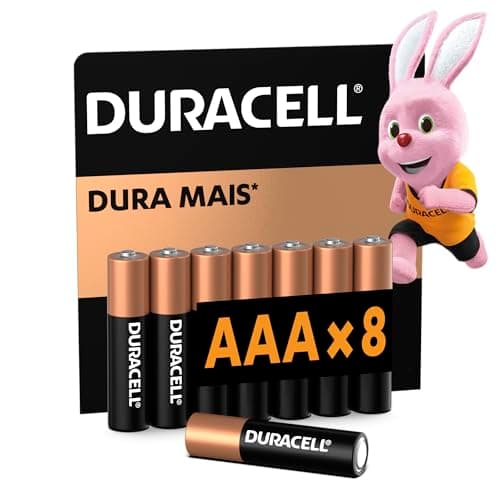 Duracell Pilhas Alcalinas AAA Palito Pack 8 Unidades – Dura Mais – Ideal para Controles Remotos Brinquedos e Lanternas