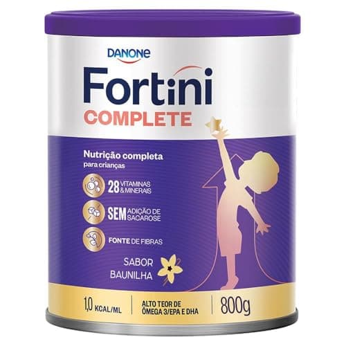 Fortini Complete Baunilha, Suplemento Infantil, 28 Vitaminas e Minerais, Fonte de Fibras e Ômega 3, 800g