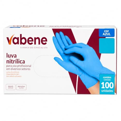 Luva Nitrílica Sem Pó - Caixa com 100 Unidades | Resistente a Produtos Químicos (Azul, M)