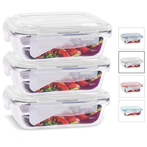 KIT 3 Potes de Vidro Retangular com Tampa Hermética 640ml Cor:Branco (QH)