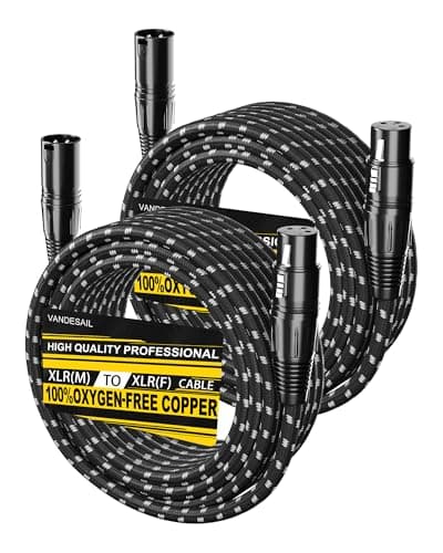 VANDESAIL Cabos XLR 7,6 m, pacote com 2, cabo de microfone XLR trançado de nylon durável, cabo de microfone, blindado e equilibrado XLR para XLR macho para fêmea para mixador de gravação, alto-falante