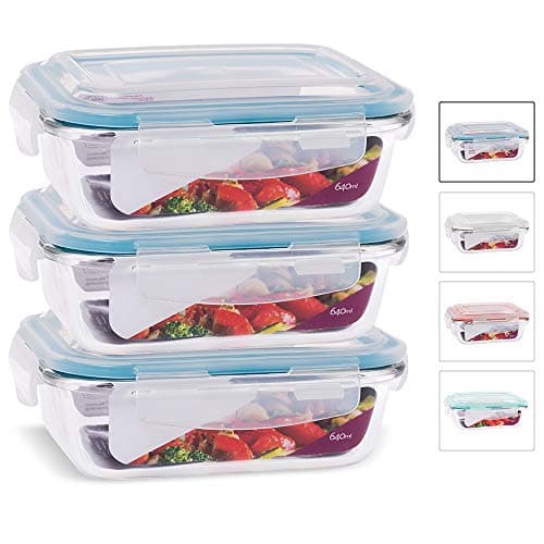 KIT 3 Potes de Vidro Retangular com Tampa Hermética 640ml Cor:Azul (QH)