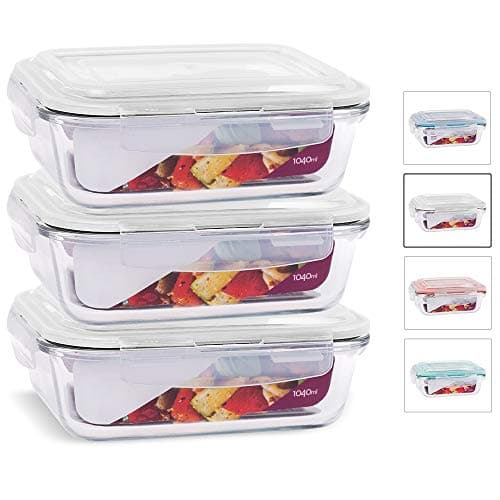 KIT 3 Potes de Vidro Retangular com Tampa Hermética 1040ml Cor:Branco (QH)